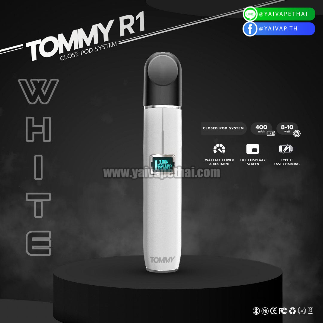 พอต บุหรี่ไฟฟ้า – TOMMY R1 Close Pod System [ แท้ ] ( รับฟรี! หัวพอต Tommy V.2 ), Relx and alternatives Devices (เครื่องประเภทเปลี่ยนหัวน้ำยาได้), TOMMY - Yaivape บุหรี่ไฟฟ้า