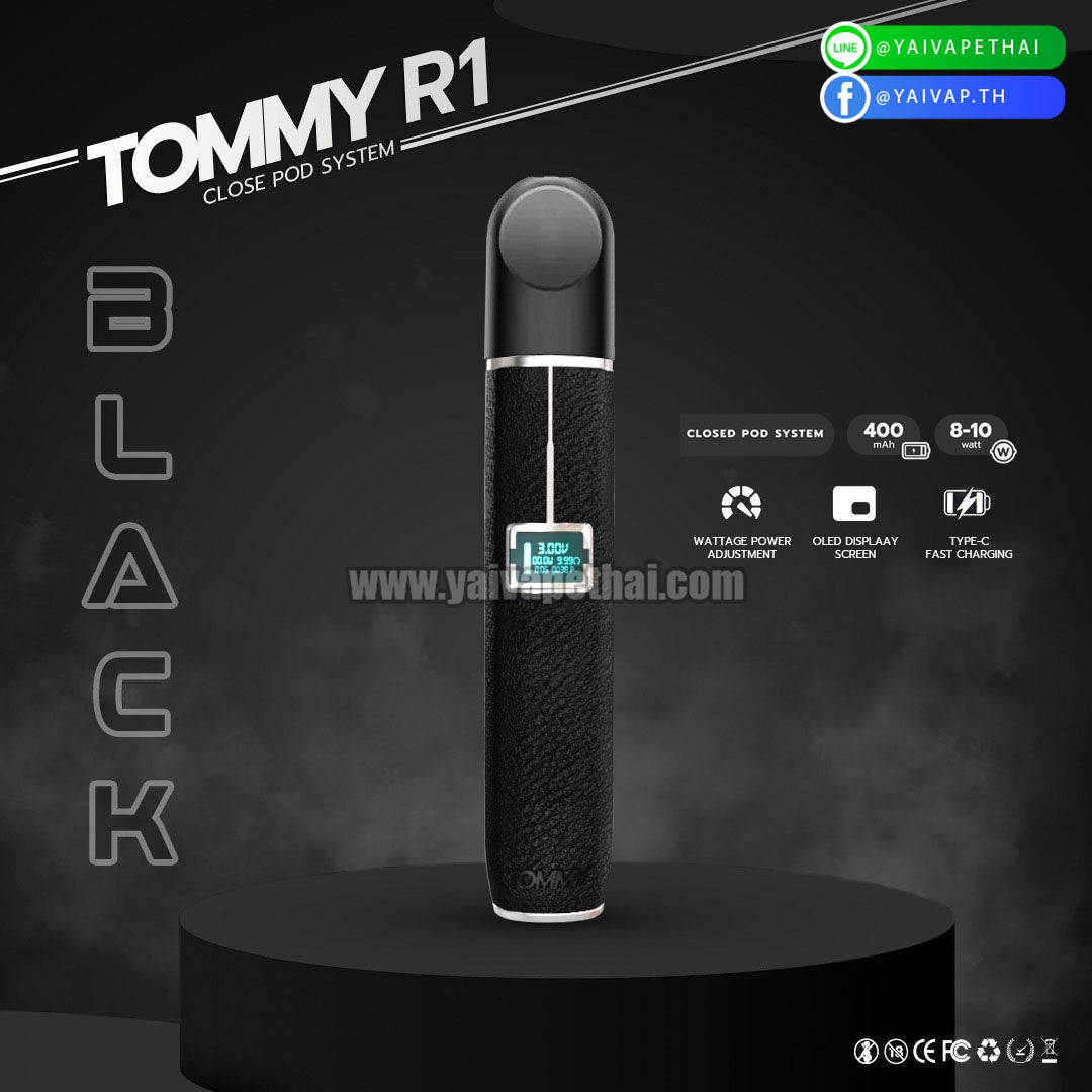 พอต บุหรี่ไฟฟ้า – TOMMY R1 Close Pod System [ แท้ ] ( รับฟรี! หัวพอต Tommy V.2 ), Relx and alternatives Devices (เครื่องประเภทเปลี่ยนหัวน้ำยาได้), TOMMY - Yaivape บุหรี่ไฟฟ้า