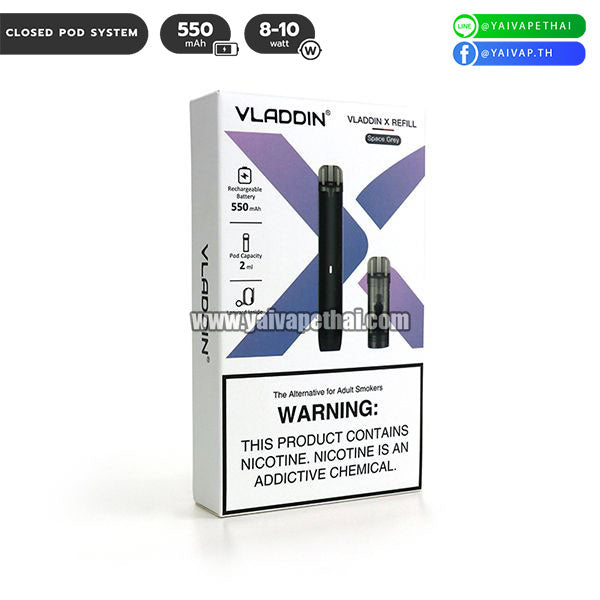 Vladdin X 550mAh Refill Pod kit (พร้อมพอตเติมได้ 1 หัว) [ แท้ ], Relx and alternatives Devices (เครื่องประเภทเปลี่ยนหัวน้ำยาได้), Vladdin - Yaivape บุหรี่ไฟฟ้า