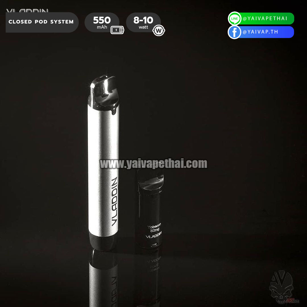 Vladdin X Starter Kit 550mAh (พร้อมพอตยา 2 หัว Menthol+Tobacco) [ แท้ ], Relx and alternatives Devices (เครื่องประเภทเปลี่ยนหัวน้ำยาได้), Vladdin - Yaivape บุหรี่ไฟฟ้า