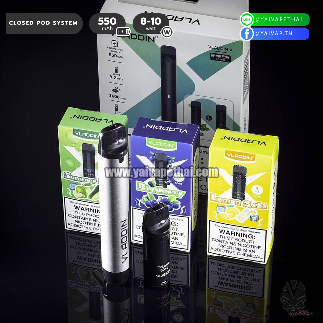 Vladdin X 550mAh Refill Pod kit (พร้อมพอตเติมได้ 1 หัว) [ แท้ ], Relx and alternatives Devices (เครื่องประเภทเปลี่ยนหัวน้ำยาได้), Vladdin - Yaivape บุหรี่ไฟฟ้า