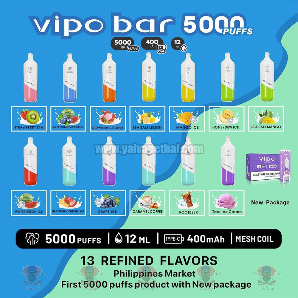 พอตใช้แล้วทิ้งทางจมูก – Vipo Bar 5000 สูบ 400mAh (DISPOSABLE VAPE POD) [ แท้ ] (ชาร์จได้), Disposable Pod Systems (พอตใช้แล้วทิ้ง), Vipo - Yaivape บุหรี่ไฟฟ้า